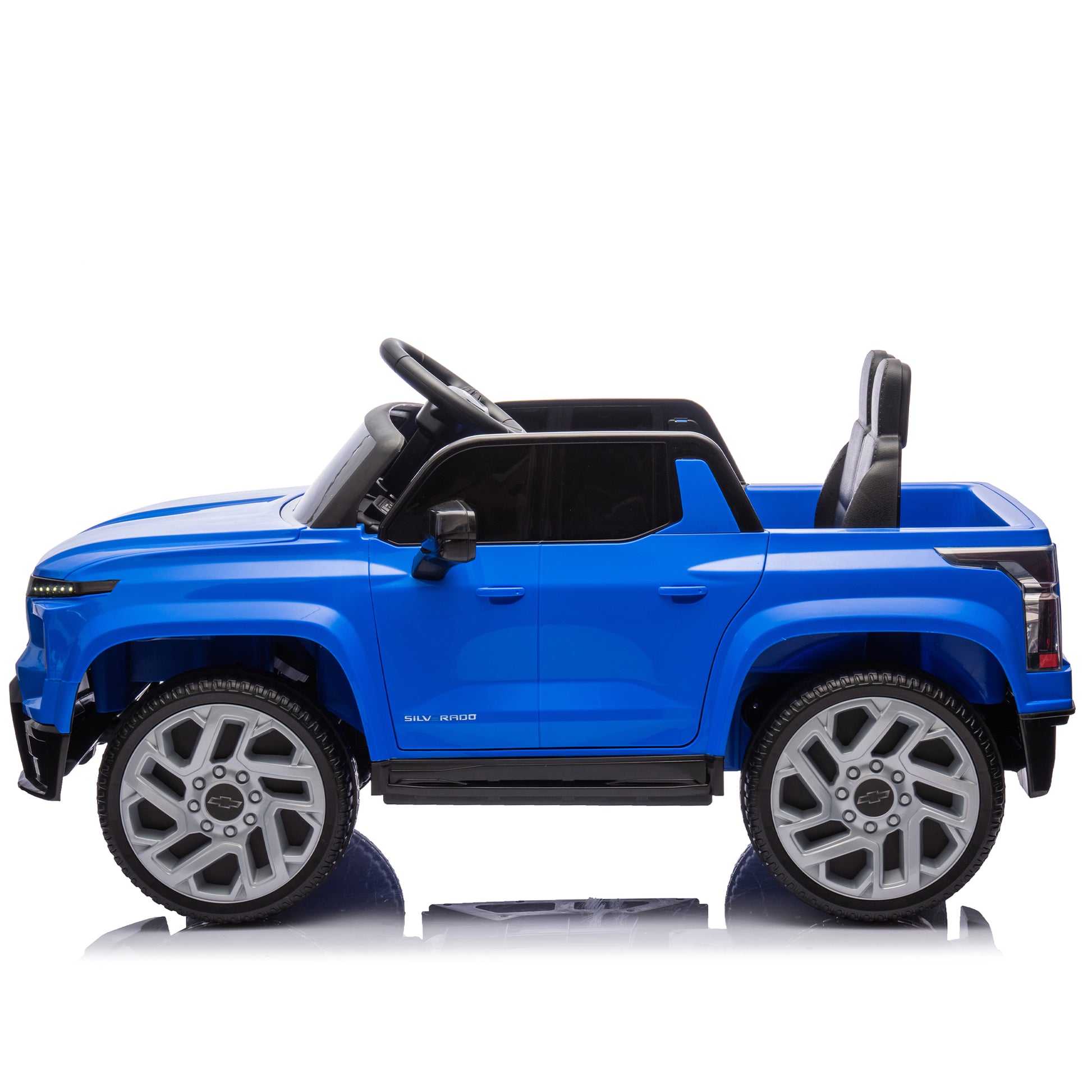 12V Kids Ride On Car W Parents Control,Licensed Chevrolet Silverado,Four Wheel Suspension,Led Lights,Bluetooth,Music,Usb,Mp3,Power Display,Speeds 1.86 3.11Mph For Kids Aged 2 5. Blue Plastic