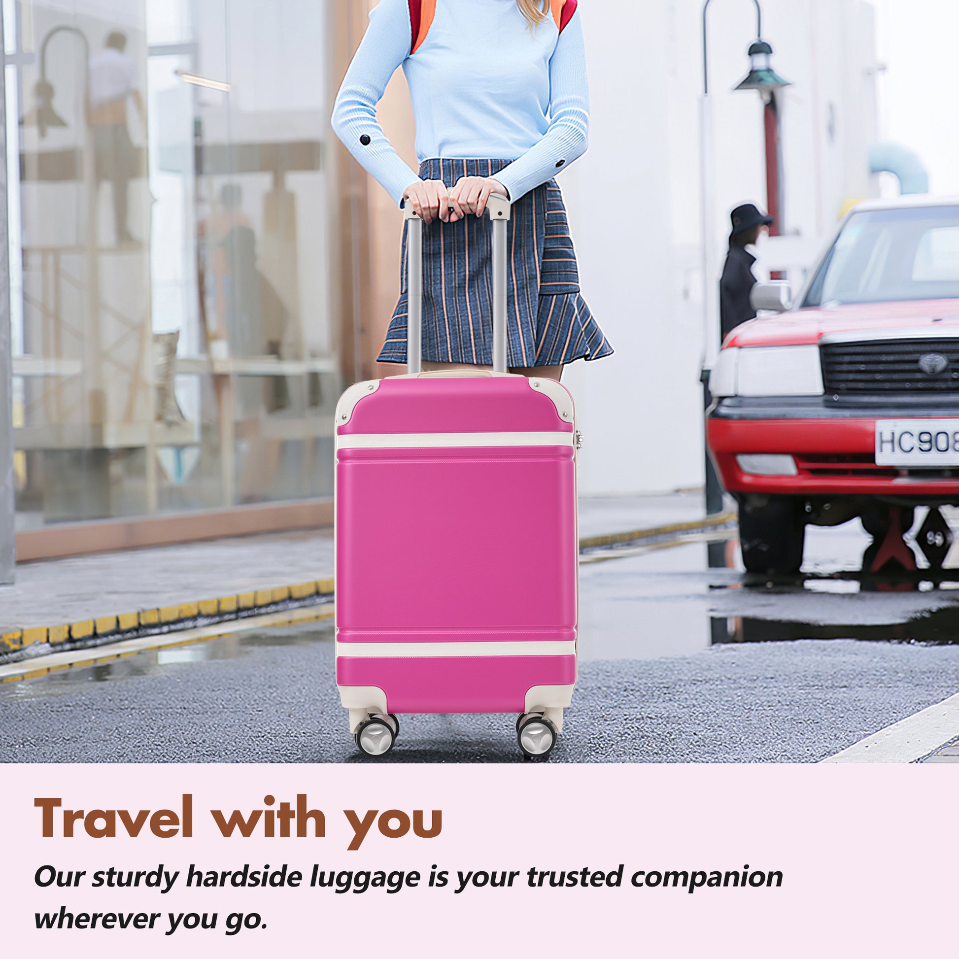 Hardshell Luggage Sets With Bags Lightweight Suitcase Double Spinner Wheels With Tsa Lock ,Single Vintage Luggage 24 In,Pink Pink Abs