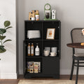 Wooden Floor Cabinet With 2 Glass Doors And 2 Storage Space,Black ,Living Room Bathroom Entryway Black Mdf