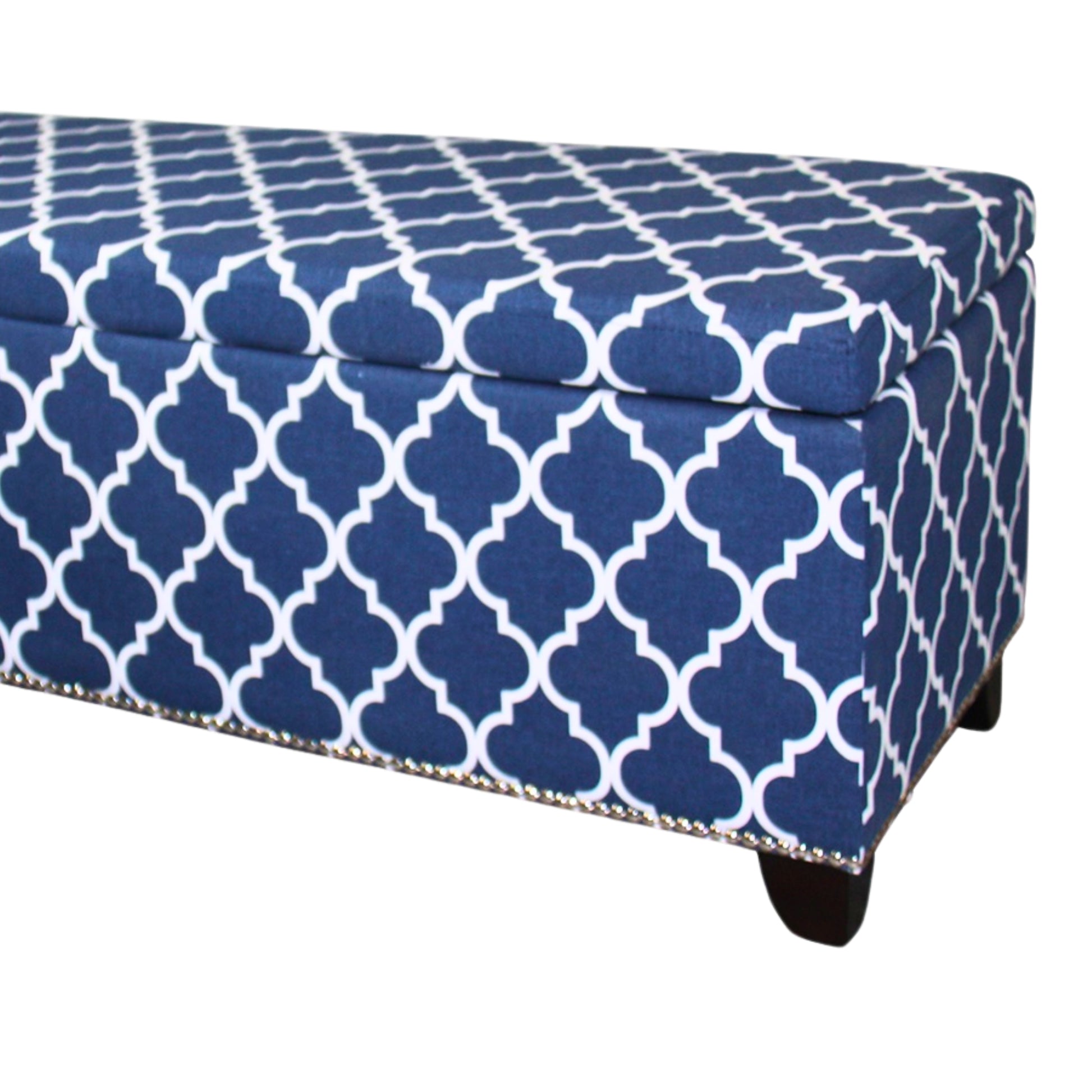 18" Tall Storage Bench With Blue Moroccan Stripes Decor Blue Wood