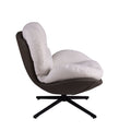 360 Swivel Accent Chair, Modern Chenille Lounge Chair With Faux Leather And Black Metal Base Frame, Comfortable Reading Chair For Small Spaces, Living Room, Bedroom, Reading Corner, Office White Brown White Brown Primary Living Space Art