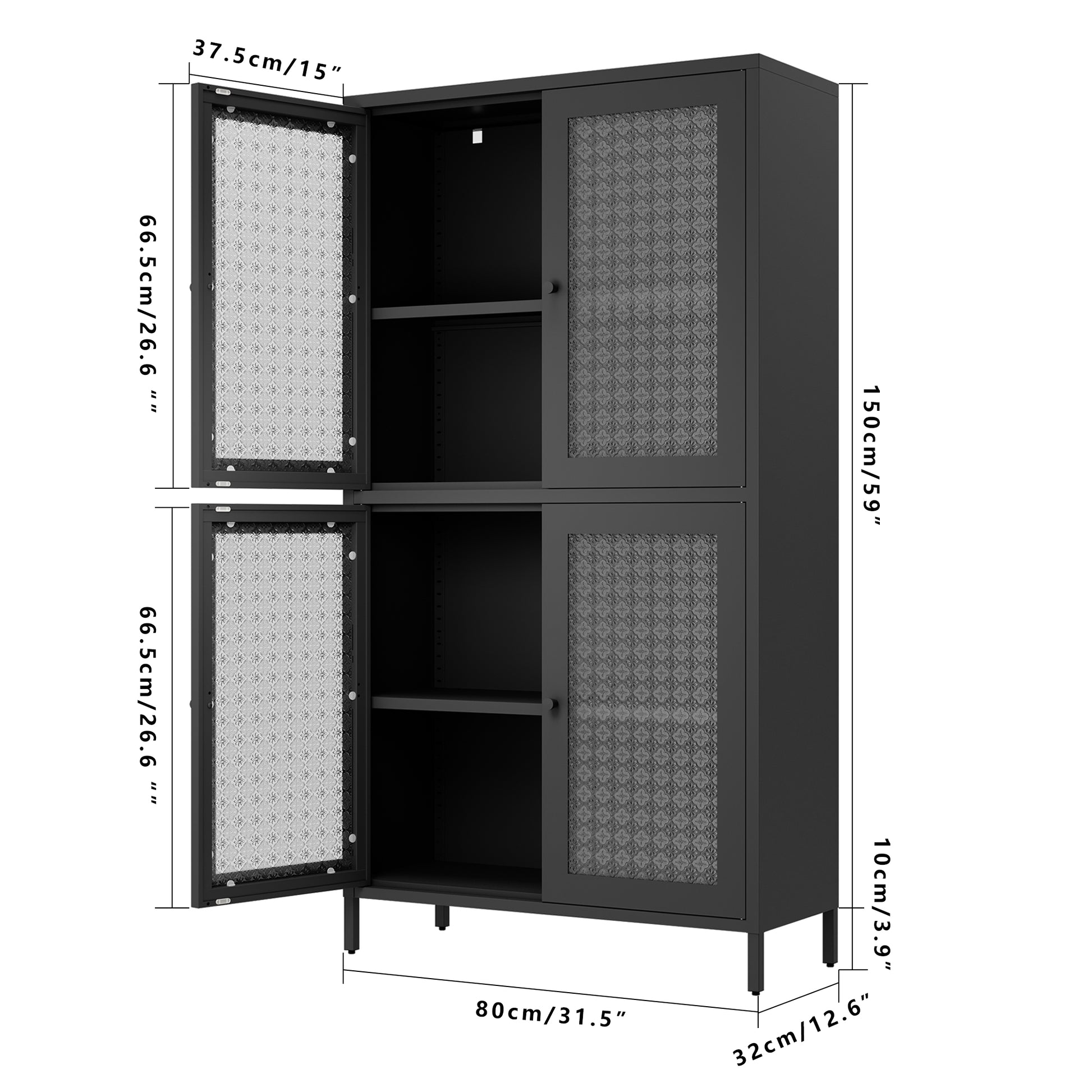 Classic Metal Storage Cabinet Display Cabinet With 4 Glass Doors 4 Shelves Cabinet Freestanding Bookcase Side Cabinet For Home Office Living Room Kitchen Hallway Black, Begonia Flower Tempered Glass Freestanding 3 4 Shelves Glass Pane Black Kitchen Glass