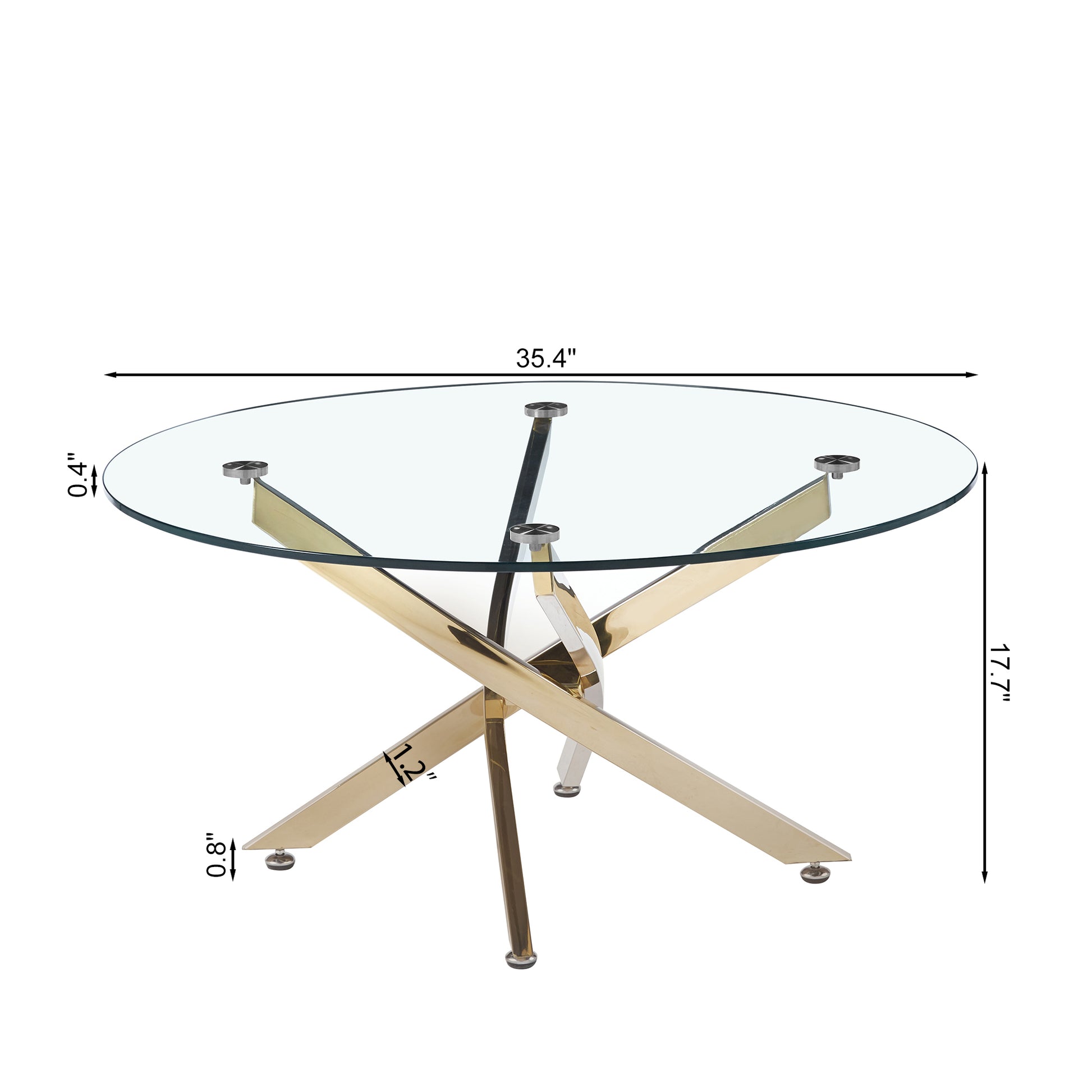 Modern Round Tempered Glass Coffee Table With Chrome Legs Gold Tempered Glass