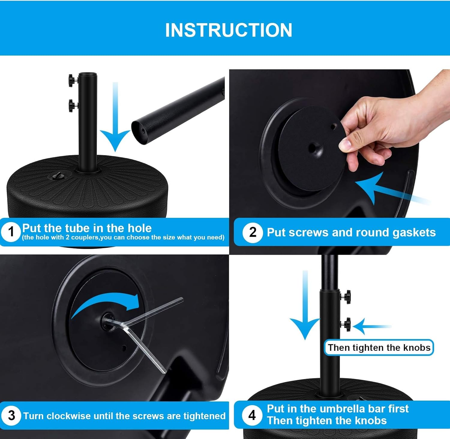 50Lbs 20" Capacity Fillable Patio Umbrella Base For Outdoor Lawn, Garden, Black Round Black Polypropylene