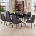 1 Table And 8 Chairs Set.A Rectangular Dining Table With A Imitation Marble Black Table Top And Black Metal Legs.Paired With 8 Chairs With Pu Leather Seat Cushion And Black Metal Legs.F 1537,C 007 Black Glass Metal