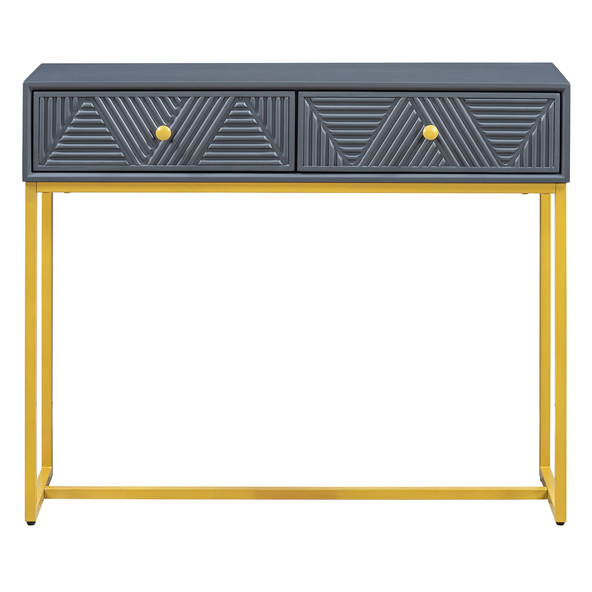 Modern Sleek Console Table Two Drawers With Stripe Design For Living Room And Entryway Grey Grey Mdf