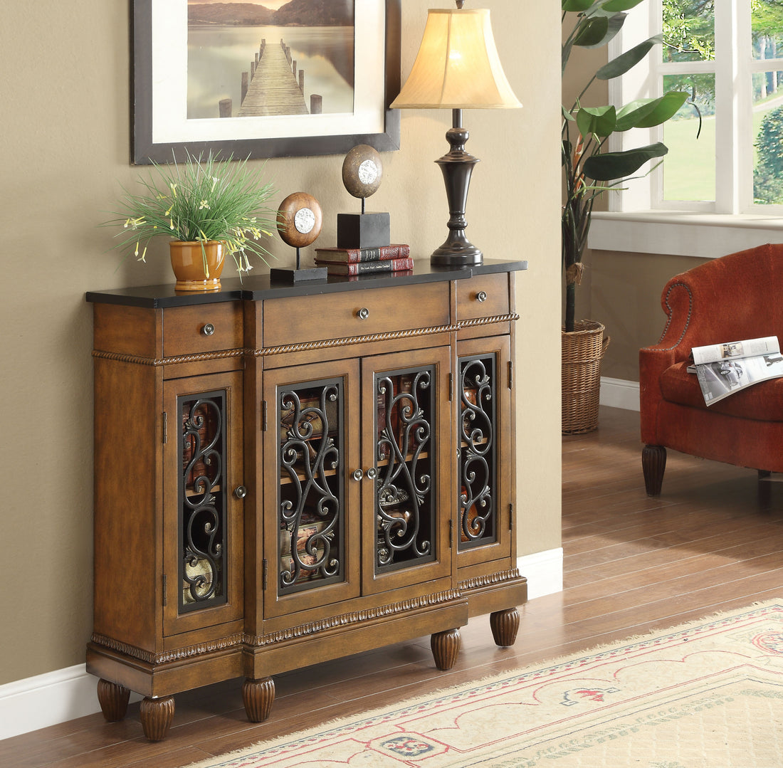 Oak 4 Door Console Cabinet With 3 Drawer Freestanding 3 4 Drawers Oak Oak Primary Living Space Drawers Included Traditional Solid Wood Mdf