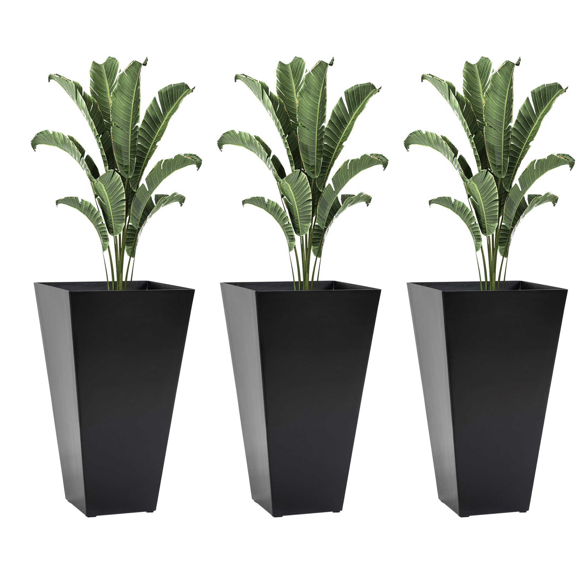 Outsunny Set Of 3 Tall Planters With Drainage Hole, 28" Outdoor Flower Pots, Indoor Planters For Porch Patio And Deck, Black Black Polypropylene