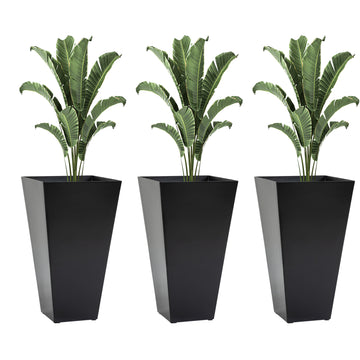 Outsunny Set Of 3 Tall Planters With Drainage Hole, 28" Outdoor Flower Pots, Indoor Planters For Porch Patio And Deck, Black Black Polypropylene