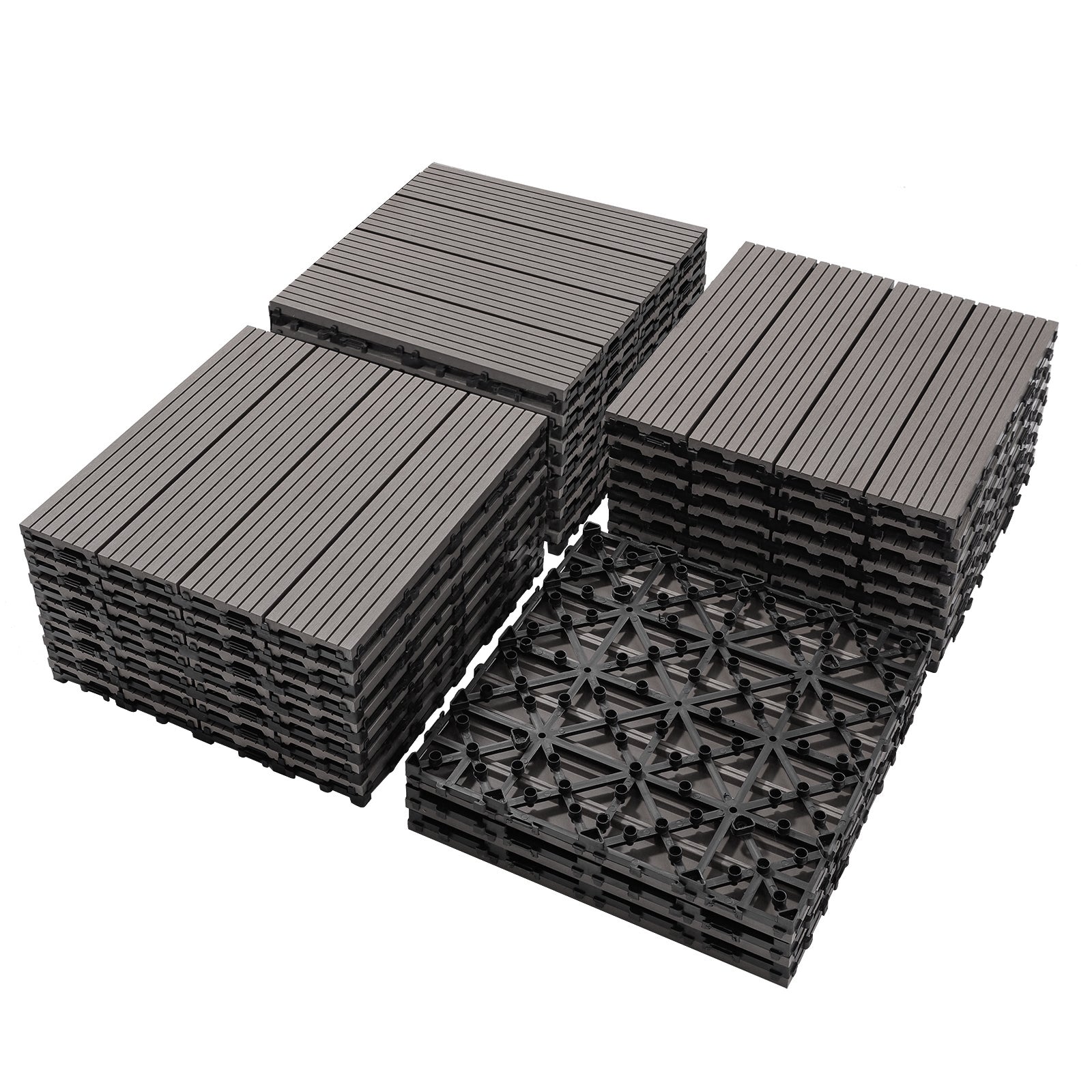 Wood Plastic Composite Deck Tiles Set Of 20, Sustainable Fsc Composite Decking Resist Rust, Water, Weather, Easy To Diy & Maintain, Ideal For Patios, Balconies, Rooftops, Light Gray Light Gray Wood Plastic