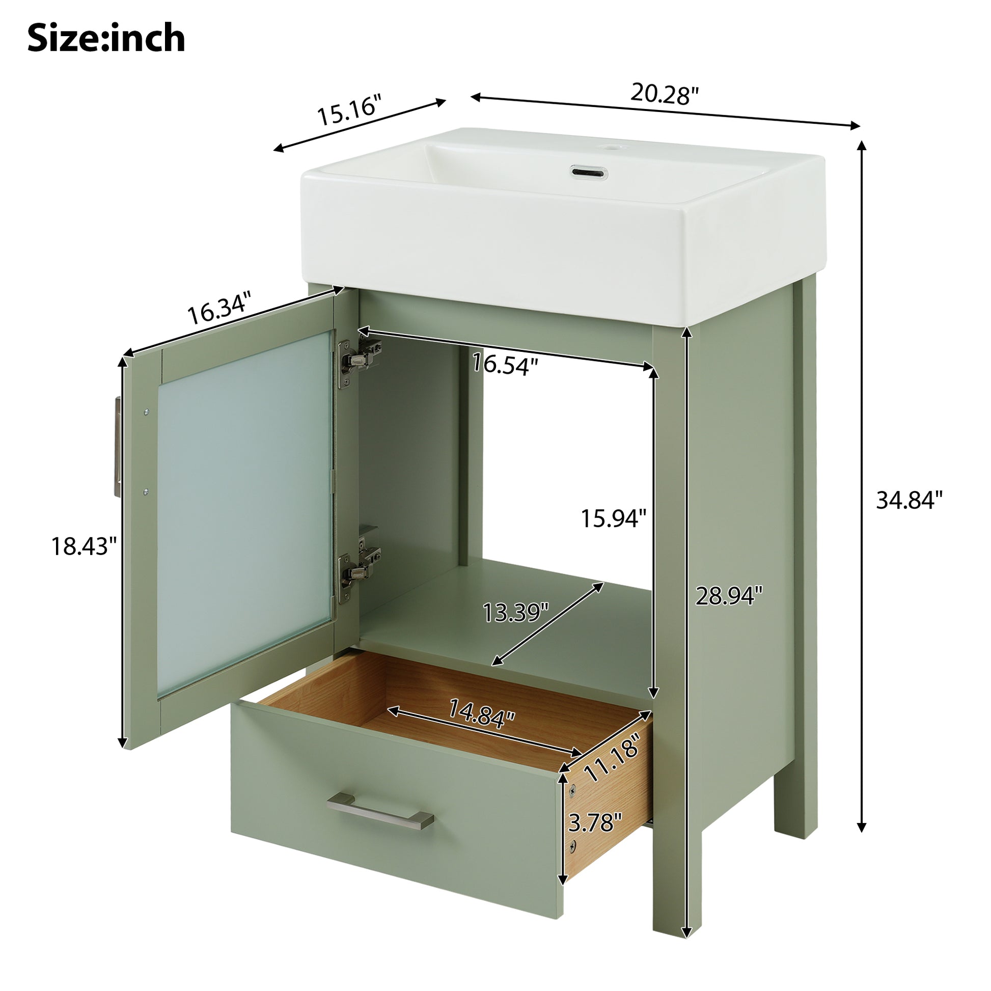 20 Inch Bathroom Vanity With Ceramic Sink Andstorage Ideal For Small Bathrooms Green Bathroom Solid Wood Mdf