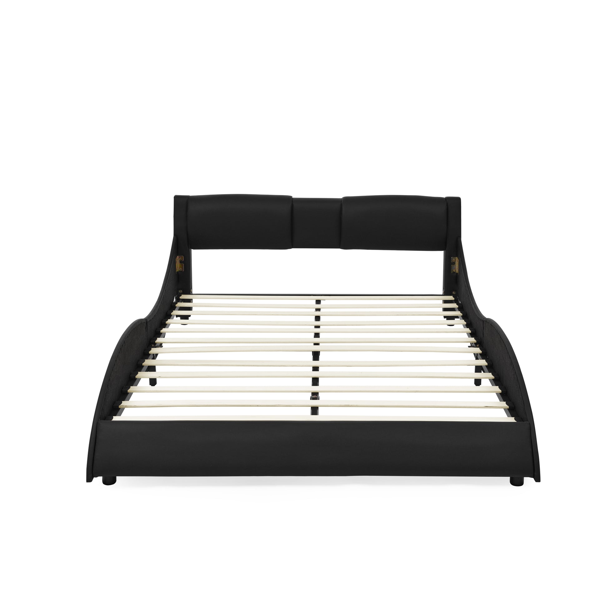 Queen Bed Frame Modern Faux Leather Upholstered Platform Bed Frame With And Headboard Wave Like Curve Low Profile Bed Frame,Wood Slats Support,Easy Assembly,Black Queen Black Pu