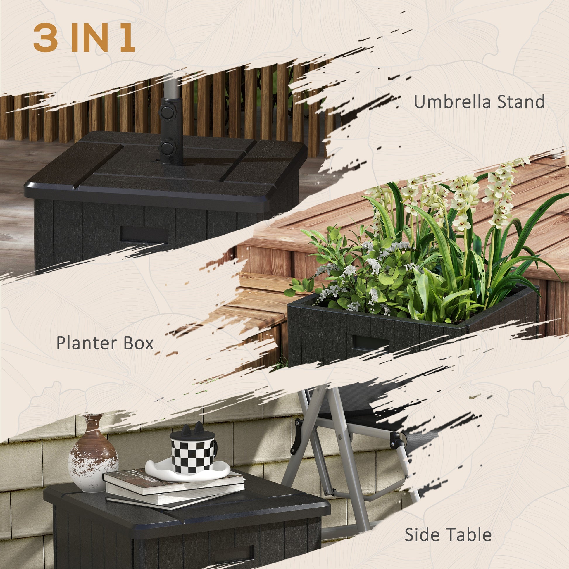 fillable patio umbrella stand Outsunny 3 In 1 Outdoor Umbrella Base, Coffee End Table, Flower Box Pl