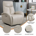 Beige Grey Leatheraire Swivel And Rocker Power Recliner Chair With Lumbar Support, Max Swivel Degree 270 , Heavy Duty Motion Mechanism With Usb And Type C Ports Beige Grey Faux Leather Power Push Button Metal Primary Living Space Medium Firm Pillow Back