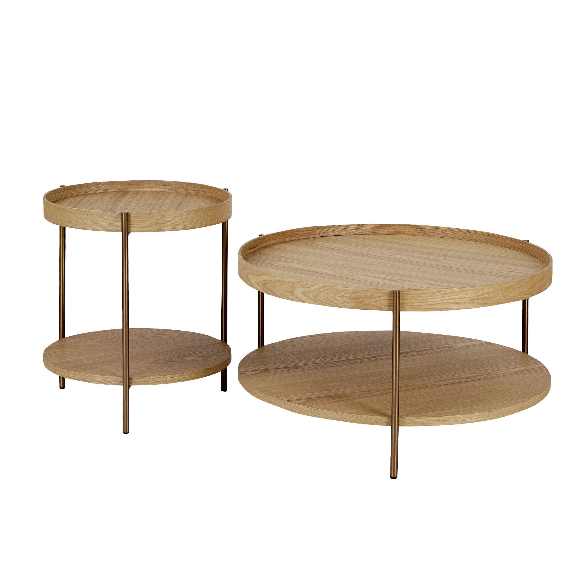 2 Piece Modern 2 Tier Round Coffee Table Set For Living Room,Easy Assembly Nesting Coffee Tables, End Side Tables For Bedroom Office Balcony Yard,Natural Ash Natural Ash Mdf Metal