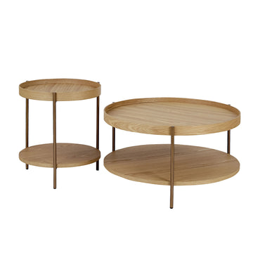 2 Piece Modern 2 Tier Round Coffee Table Set For Living Room,Easy Assembly Nesting Coffee Tables, End Side Tables For Bedroom Office Balcony Yard,Natural Ash Natural Ash Mdf Metal