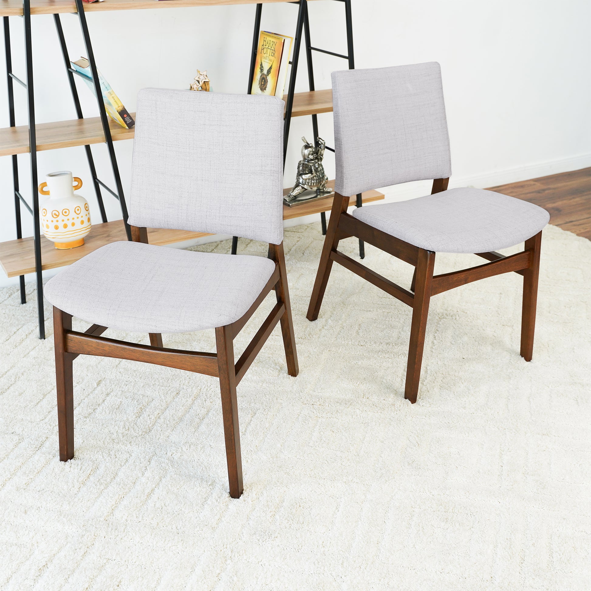 Gusto Fabric Dining Chair In Light Gray Set Of 2 Solid Brown,Light Gray Brown Dining Room Foam Wipe Clean Dining Chairs Foam Fabric,Solid Wood