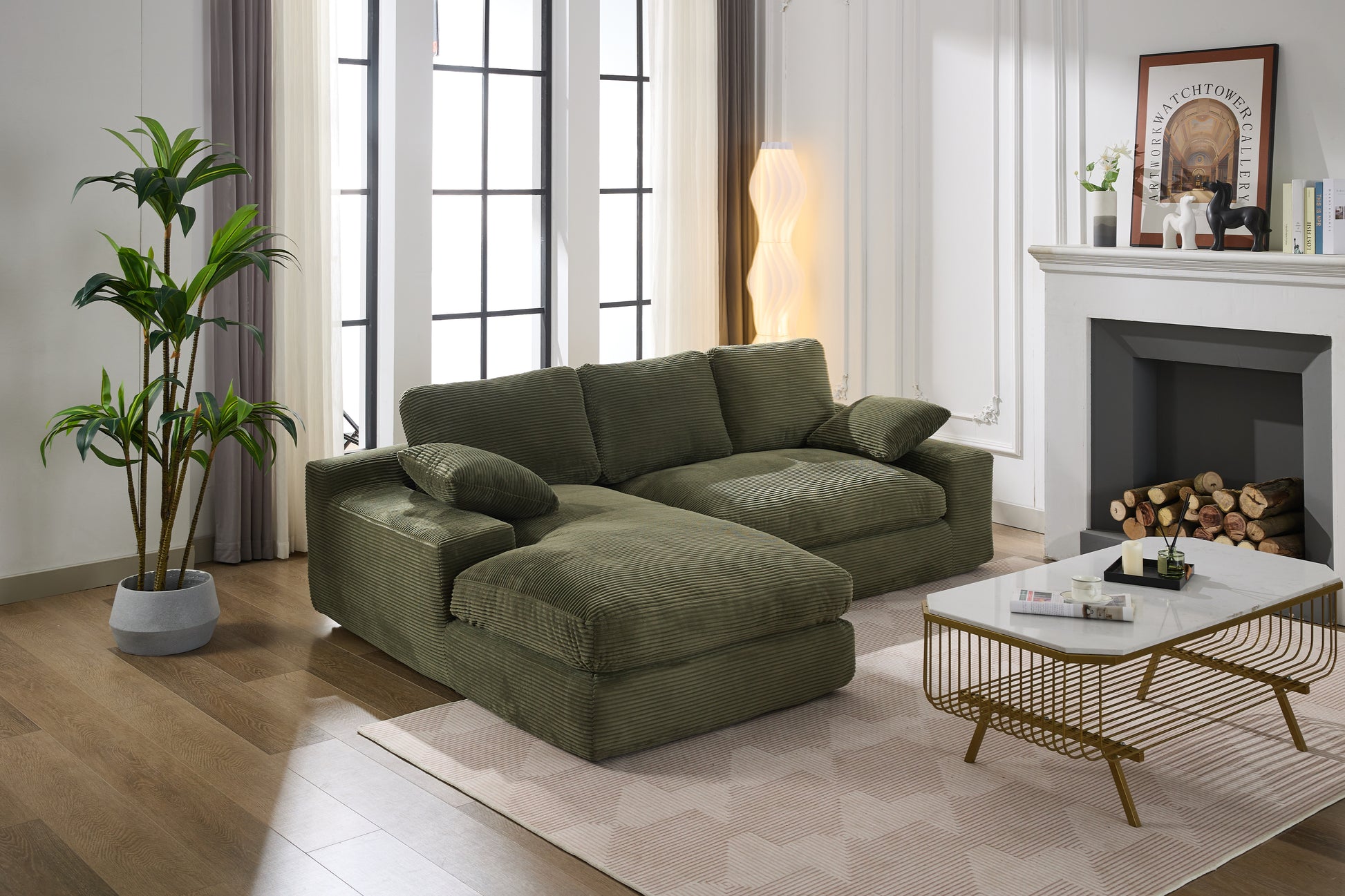 99*69" Modular Sectional Living Room Sofa Set, Modern Minimalist Style Couch, Upholstered Sleeper Sofa For Living Room, Bedroom, 2 Pc Free Combination, Installation Free Sofa, L Shape, Army Green