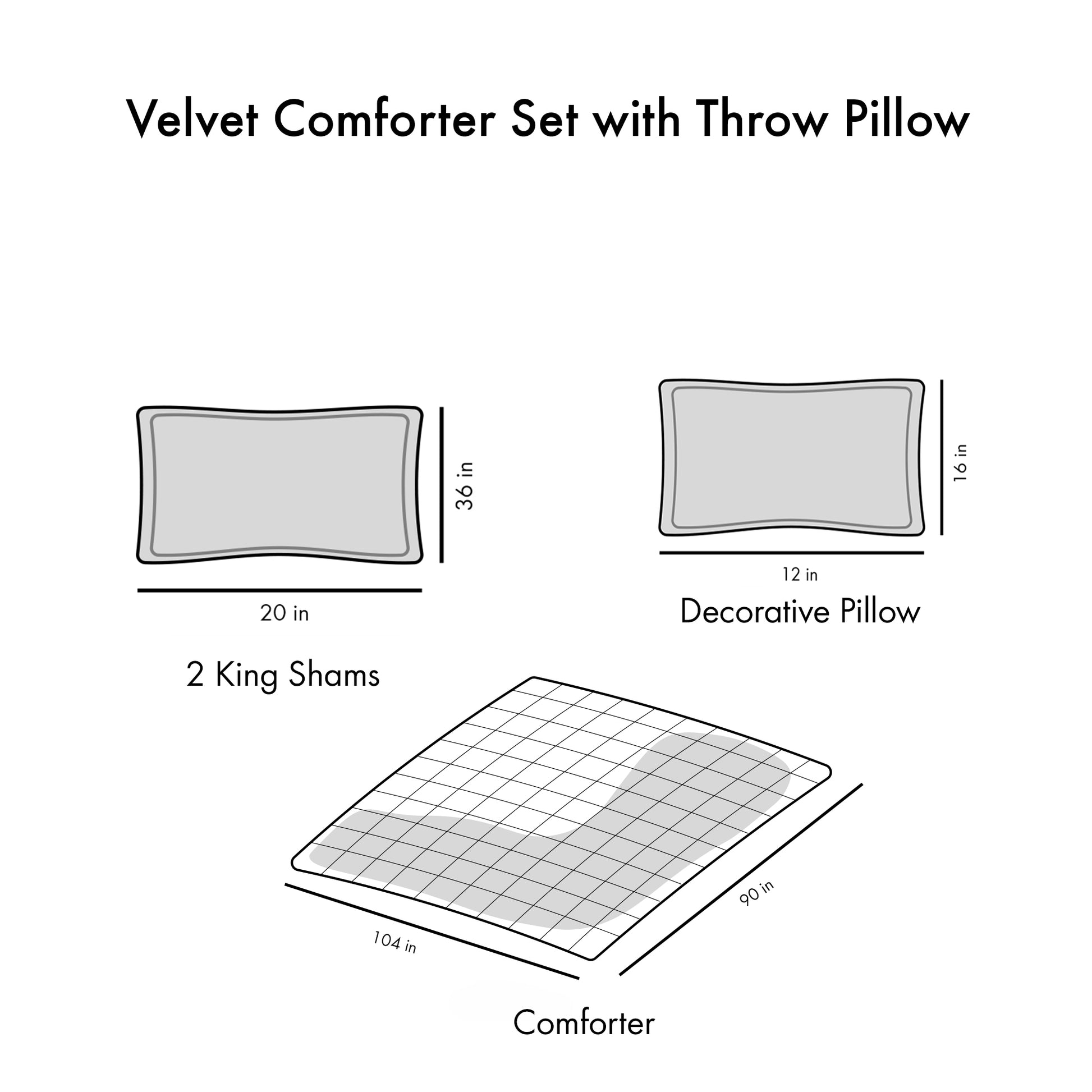 Velvet Comforter Set King Grey Polyester