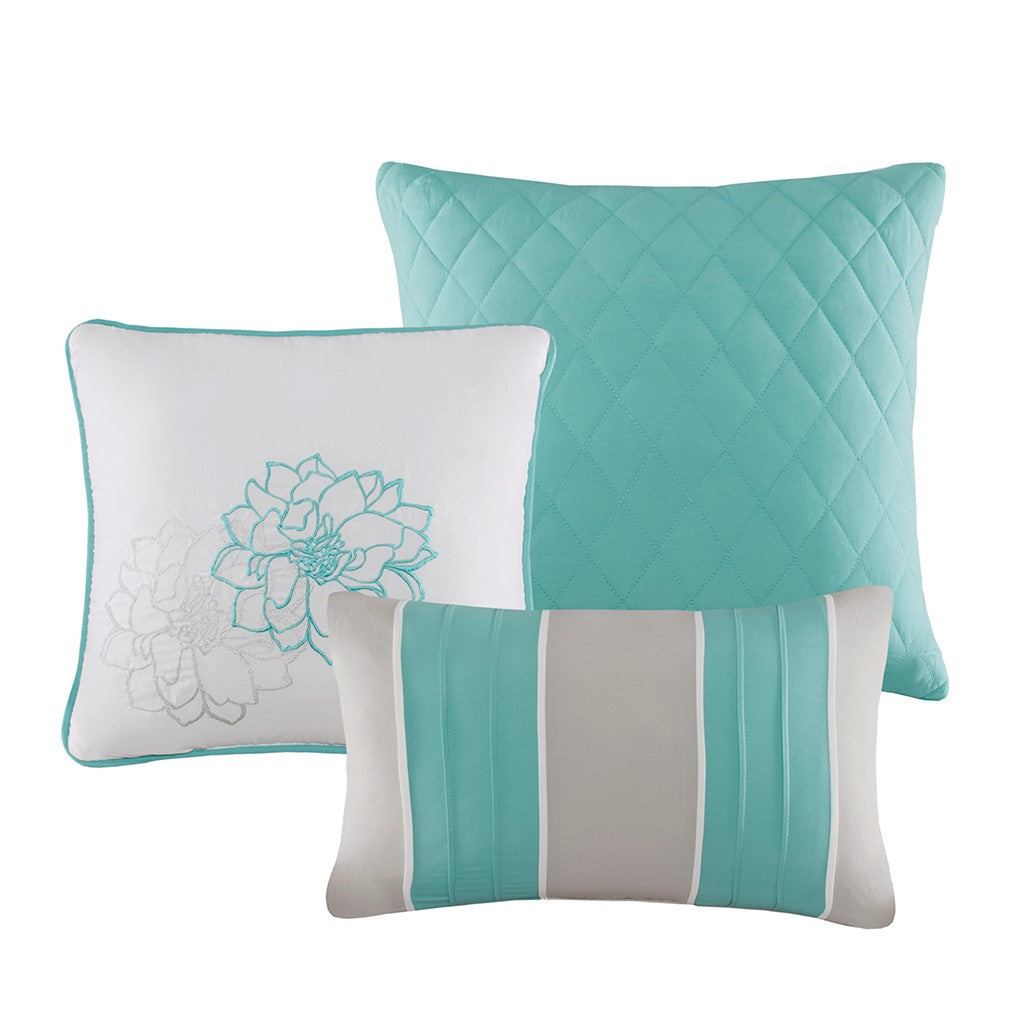 Printed Cotton Sateen Comforter Set Aqua Cal King California King Aqua Cotton