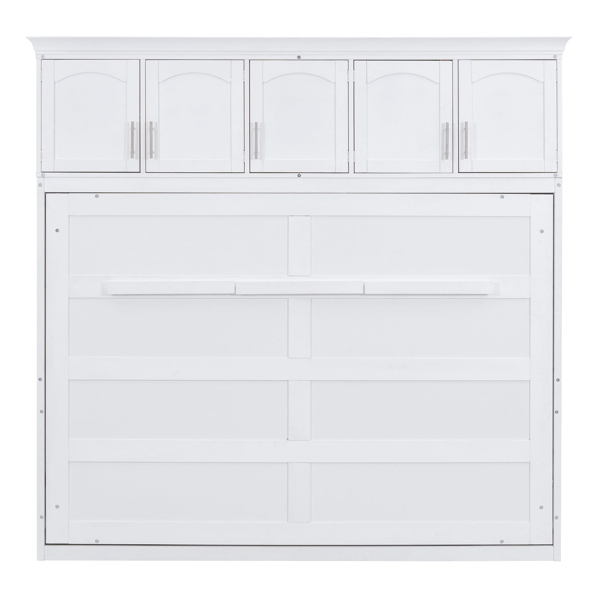 Queen Size Murphy Bed Wall Bed With Top Cabinets,White Queen White Plywood
