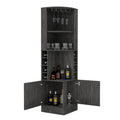 Syrah Corner Bar Cabinet, Eight Bottle Cubbies, Double Door, Two Open Shelves Smokey Oak Gray Primary Living Space Modern Particle Board Particle Board