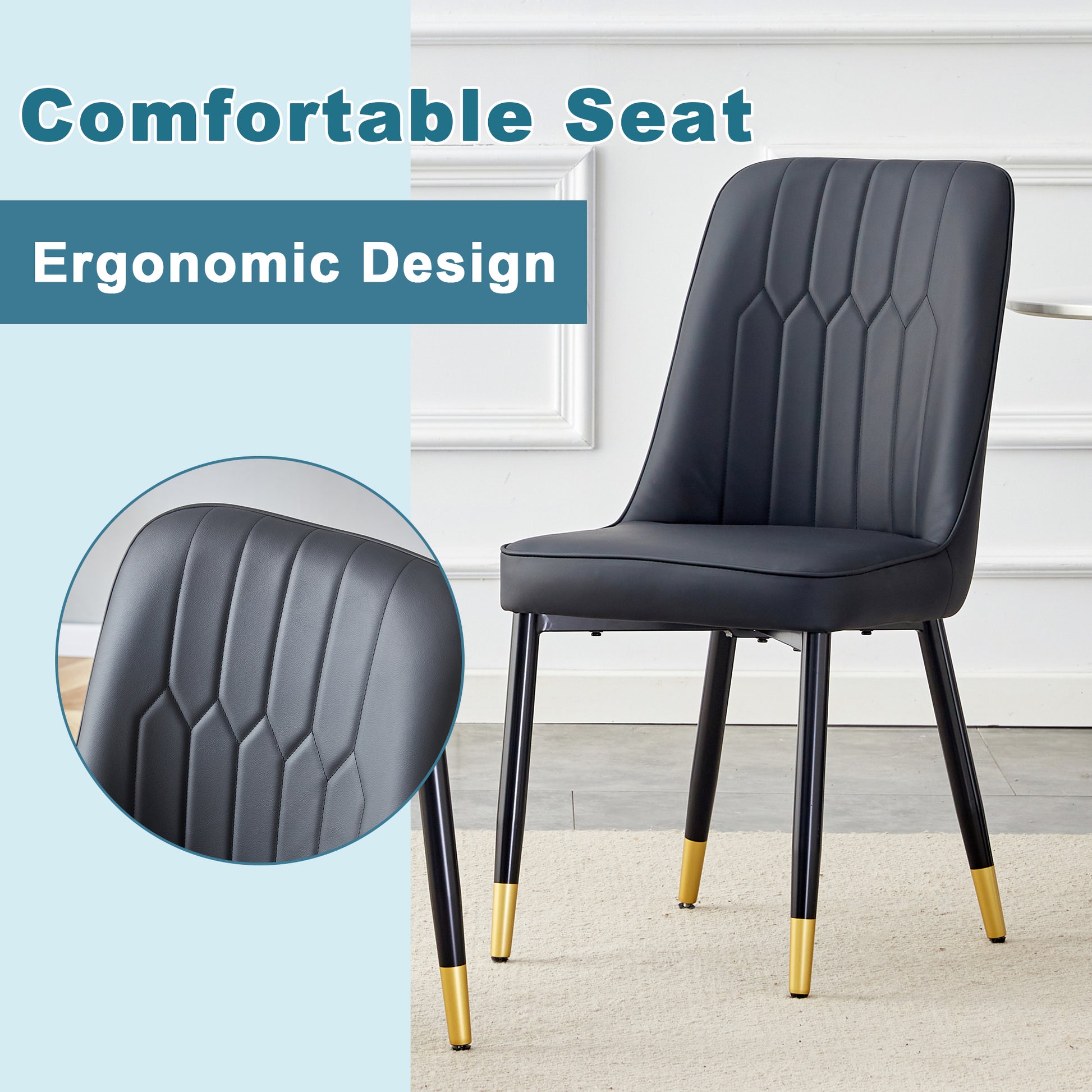 Table And Chair Set.This Modern Dining Table With Mdf Marbled Design Gives You A Luxurious And Elegant Feel.Paired With Multiple Chairs With Pu Artificial Leather Backrest Cushions And Black Legs. Black Seats 4 Mdf