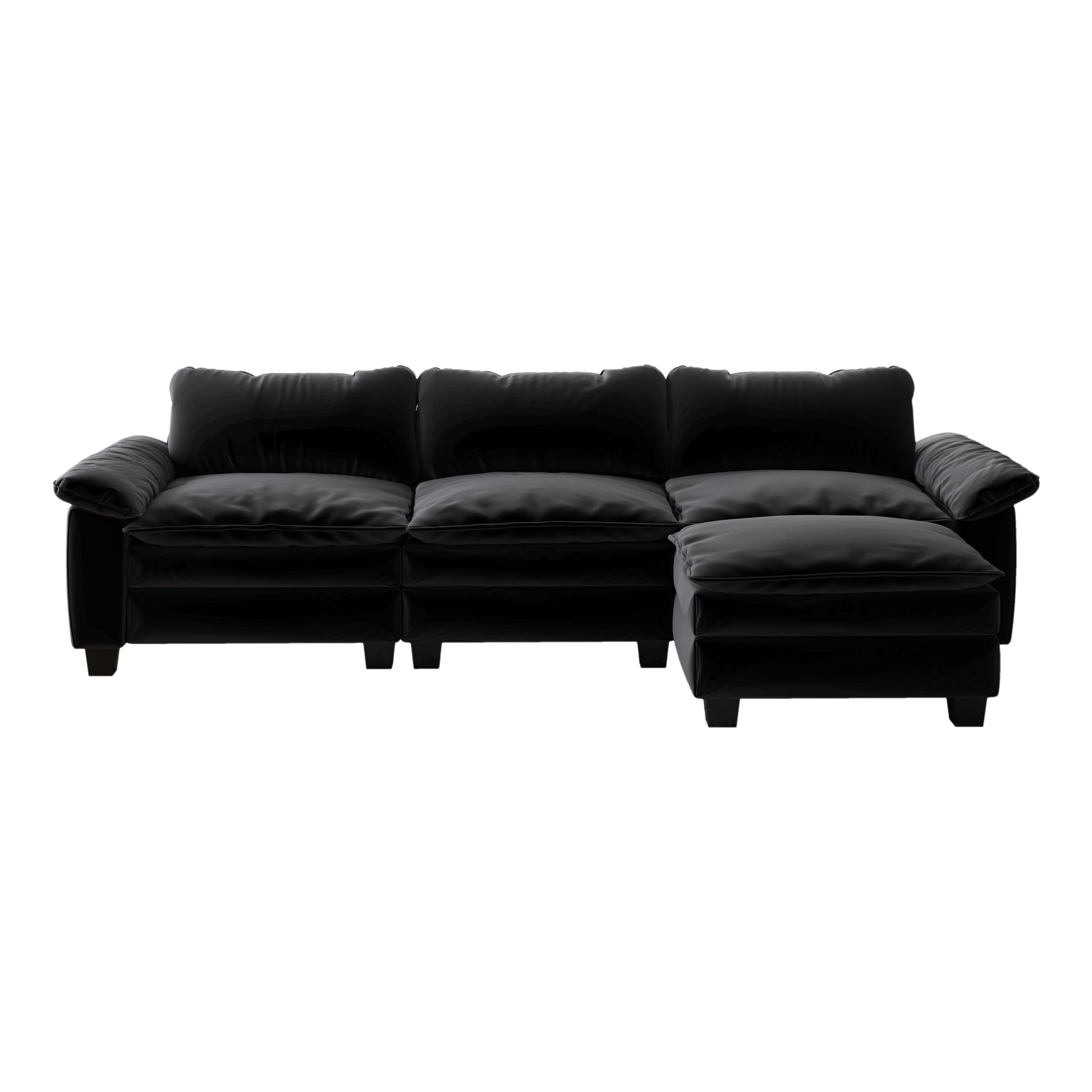 Living Room Furniture Luxury Sectional Sofa Couch With Ottoman Soft Velvet Upholstered Sofa Black Black Foam Velvet 3 Seat