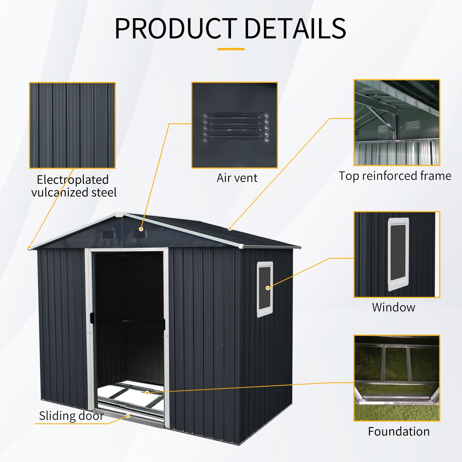 8Ft X 4Ft Outdoor Metal Storage Shed With Window And Metal Foundation For Backyard, Patio, Lawn Black And White Black White Metal