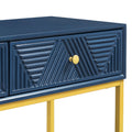 Modern Sleek Console Table Two Drawers With Stripe Design For Living Room And Entryway Navy Navy Mdf