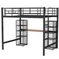 Full Size Metal Loft Bed With Built In Desk And Shelves, Black Brown Box Spring Not Required Full Black Brown Metal Bedroom Mdf Metal