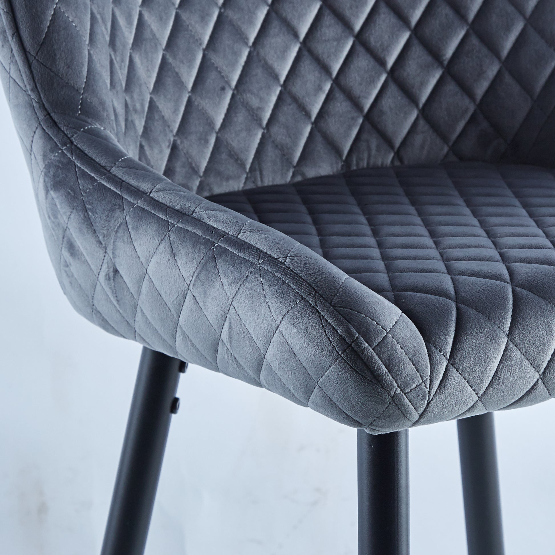 Counter Height Bar Stool,Set Of 2, Black Metal Legs, Velvet Upholstered For Pub, Restaurant, Kitchen Island Dark Grey Dark Grey Fabric Metal