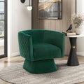 1Pc Swivel Chair Green Velvet Fabric Upholstery Solid Wood Diamond Pattern Stitched Back Comfort Chair Living Room Furniture Green Primary Living Space Contemporary Plywood,Solid Wood