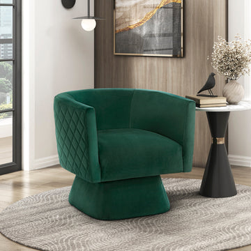1Pc Swivel Chair Green Velvet Fabric Upholstery Solid Wood Diamond Pattern Stitched Back Comfort Chair Living Room Furniture Green Primary Living Space Contemporary Plywood,Solid Wood