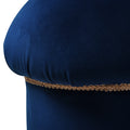 Ellen Upholstered Cr Ottoman With Gold Bullion Fringe, Navy Blue Velvet Navy Blue Foam Velvet