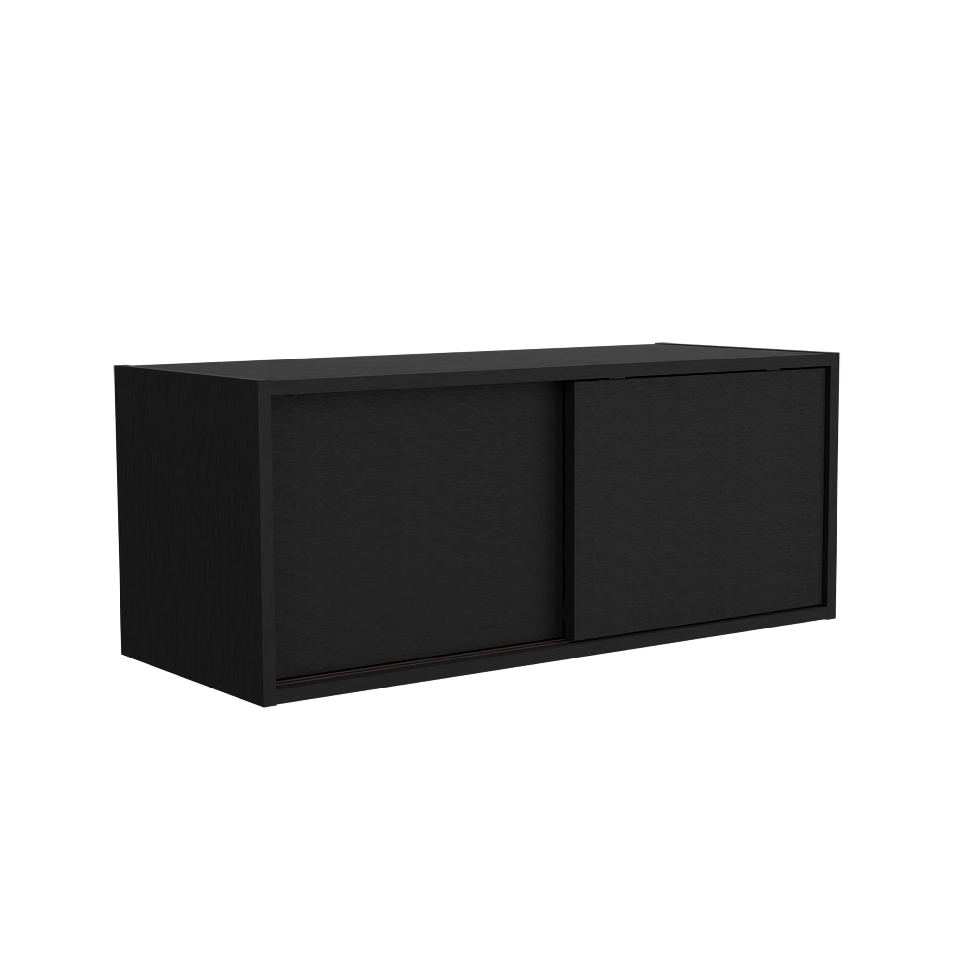 Note 32"W X 13" H Wall Cabinet With Sliding Doorswall Shelf, Storage Cabinet, Bedroom, Office, Living Room, Garage 1 2 Shelves Black Office Modern Particle Board