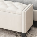 Upholstered Velvet Storage Ottoman Bench For Bedroom, End Of Bed Bench With Rivet Design, Tufted Foot Rest Stool,Beige Beige Beige Mdf