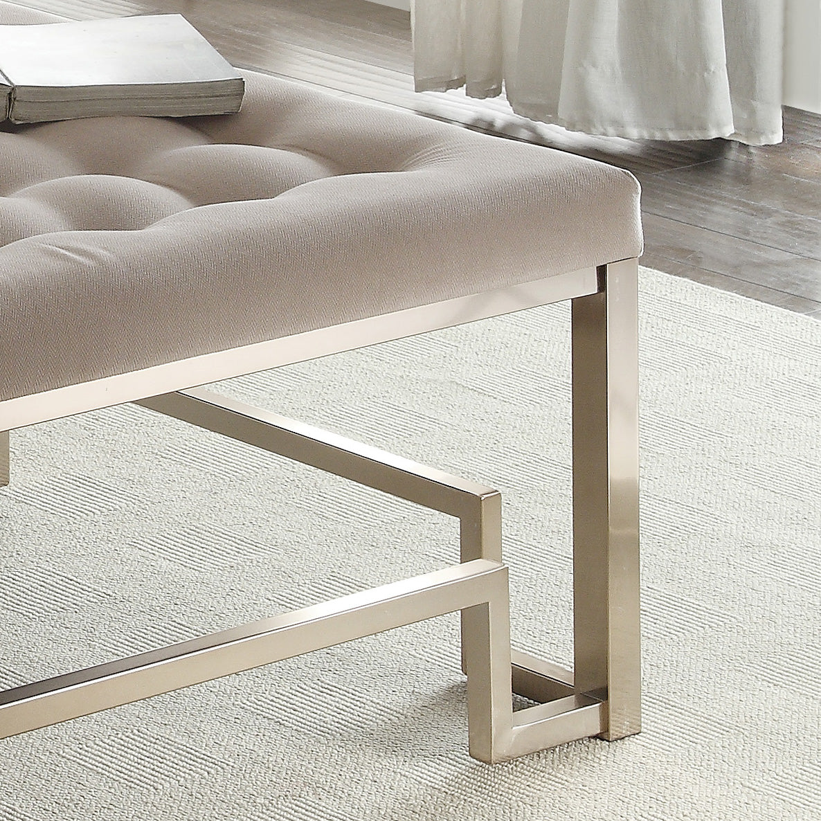 Beige And Champagne Cocktail Tufted Ottoman Champagne Metal Primary Living Space Backless Solid Brown Contemporary Square Armless Tufted Fabric Metal