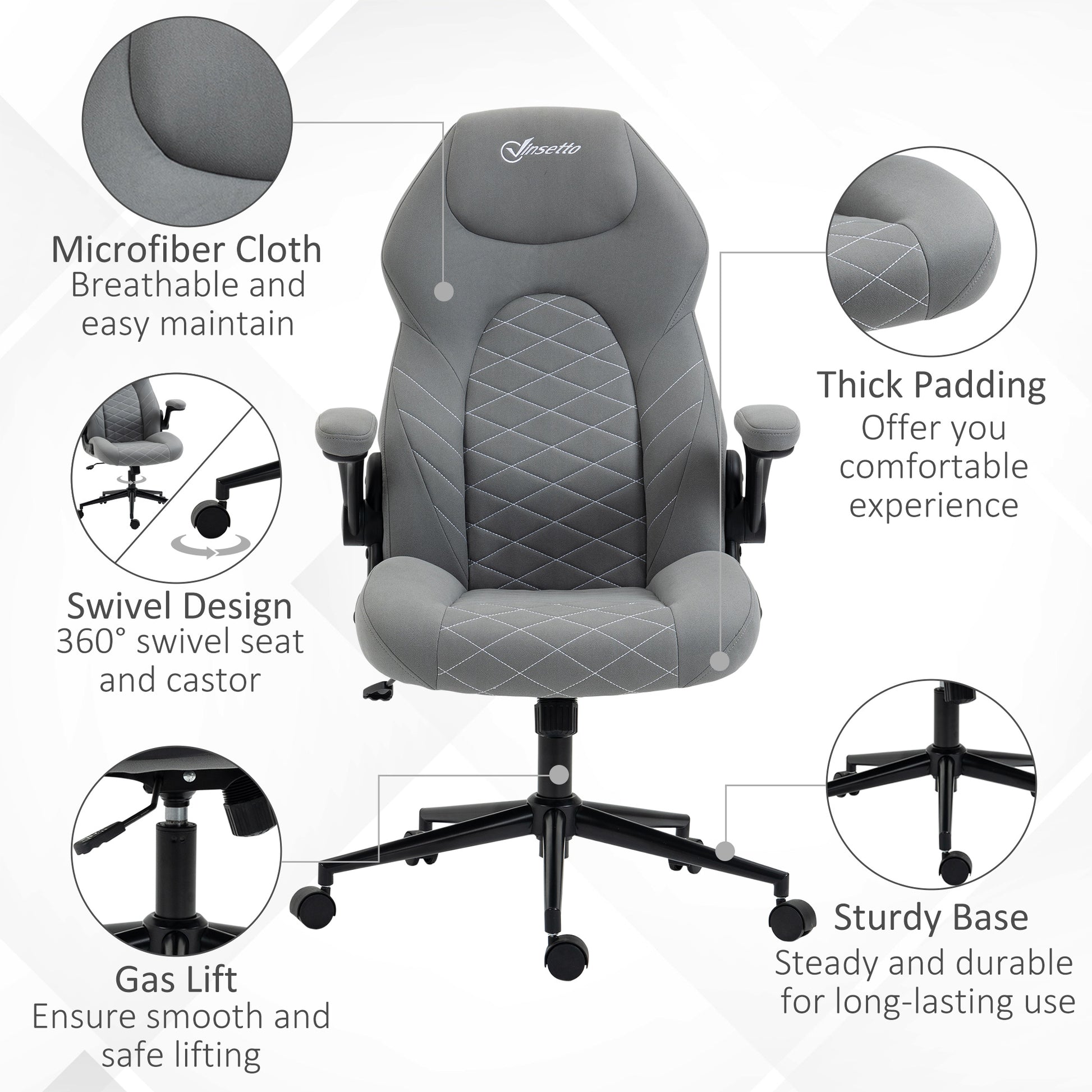 Vinsetto Gaming Chair With Flip Up Arm, High Back Desk Computer Chair, Gamer Chair With Adjustable Height And Swivel Wheellight Gray Light Gray Polyester