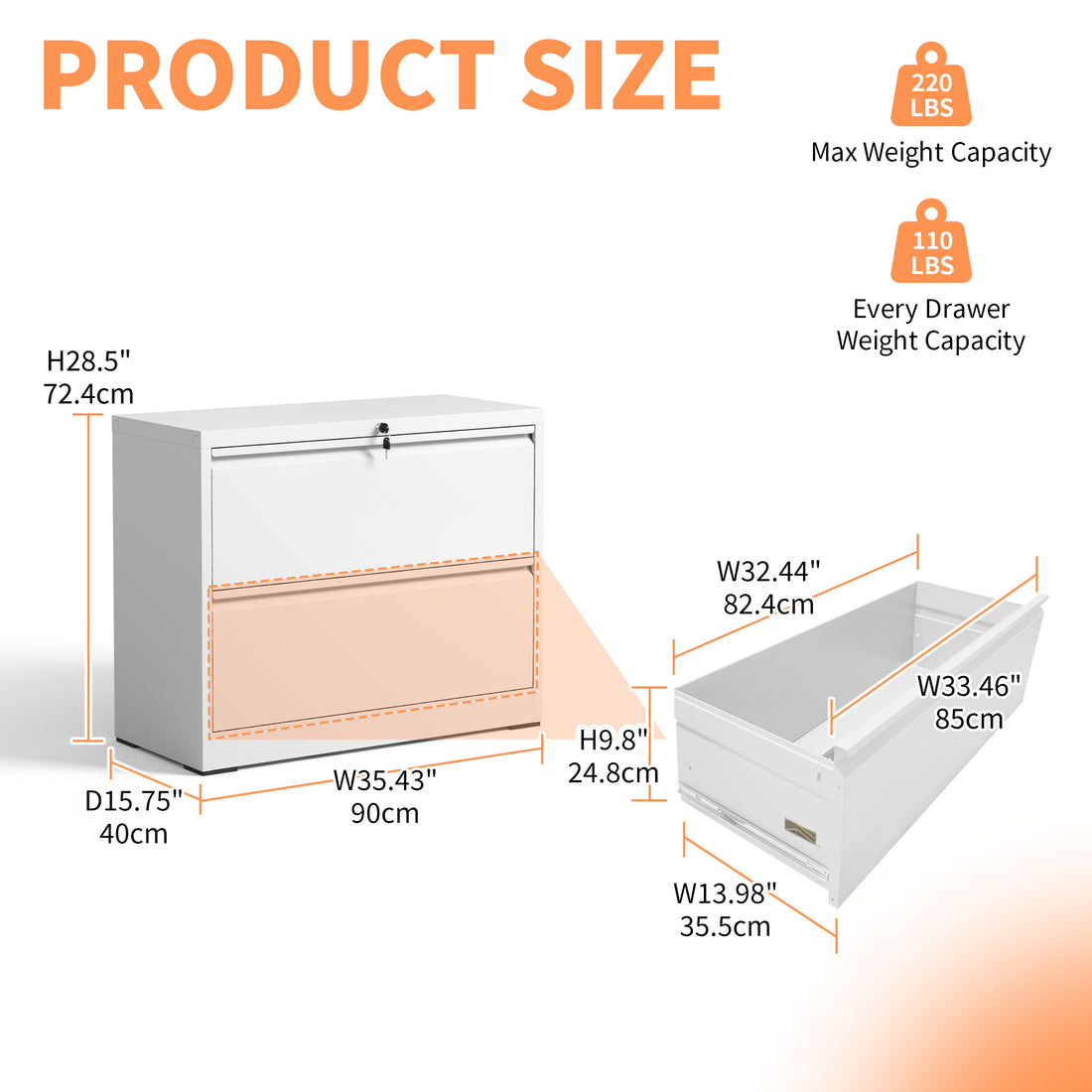 Lateral File Cabinet 2 Drawer, White Filing Cabinet With Lock, Lockable File Cabinet For Home Office, Locking Metal File Cabinet For Legal Letter A4 F4 Size Filing Cabinets 1 2 Drawers White Office