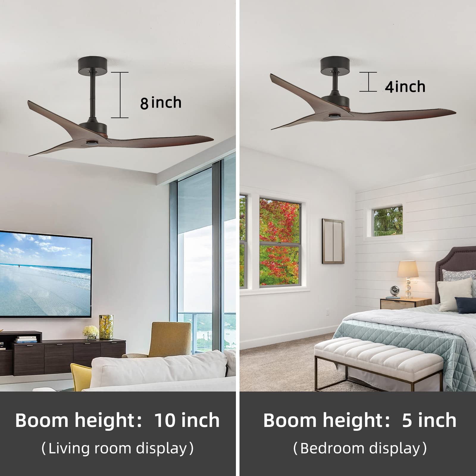 52" Outdoor Ceiling Fan Without Light With Remote Control ,3 Abs Blades Farmhouse Ceiling Fan 6 Speed Reversible Dc Motor Modern Ceiling Fan For Living Room, Bedroom, Kitchen Brown Black Casual,Classic Abs Steel Q235