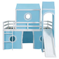 Full Size Loft Bed With Slide Pink Tent And Tower Blue Old Sku:Wf298771Aac Full Blue Solid Wood