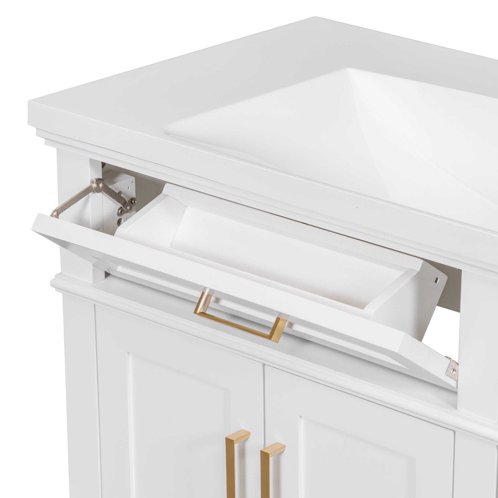 36 Inch Bathroom Vanity With Resin Sink, Modern Bathroom Cabinet In White,Featuring Two Soft Close Doors And Four Drawers White Bathroom Solid Wood Mdf Resin