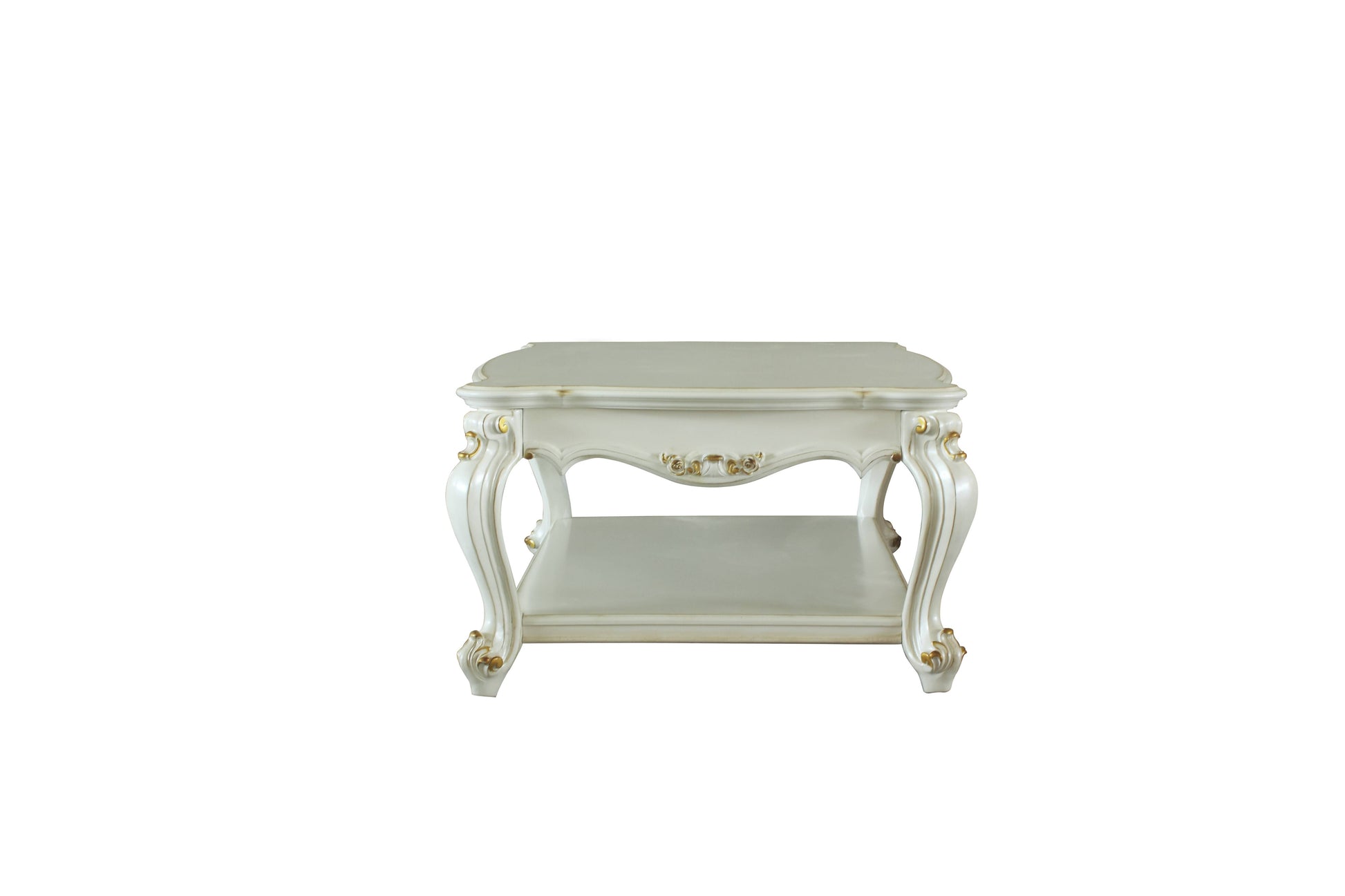 Antique Pearl Coffee Table With Bottom Shelf Ivory Primary Living Space Traditional Shelves Rectangular Wood