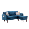 Ranon 70 Inch Sectional Chaise Sofa, Pillows, Usb Ports, Side Pockets, Blue Blue Solid Wood 3 Seat