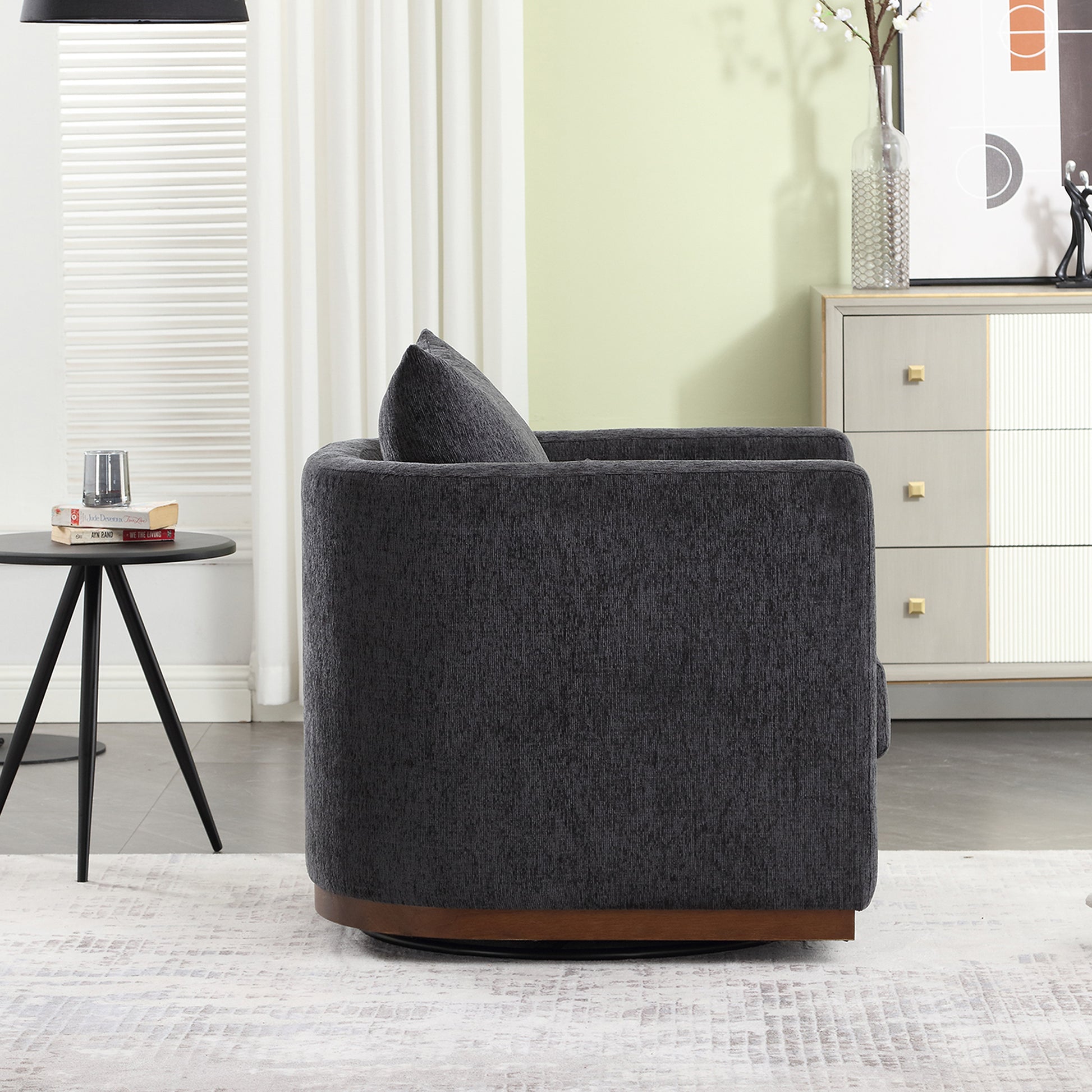 Coolmore Swivel Barrel Chair, Comfy Round Accent Sofa Chair For Living Room, 360 Degree Swivel Barrel Club Chair, Leisure Arm Chair For Nursery, Hotel, Bedroom, Office, Lounge Carbon Black Chenille Carbon Black Primary Living Space Foam Chenille