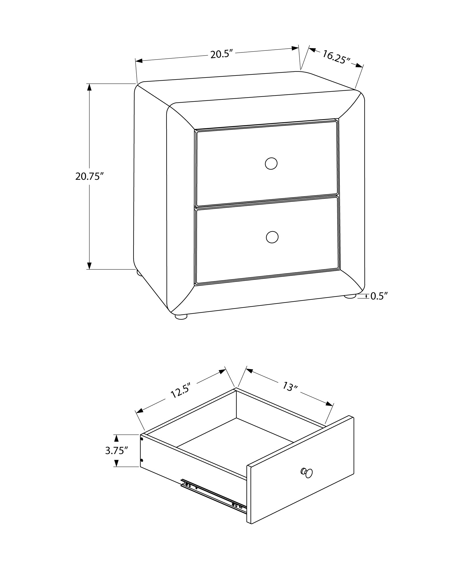 Nightstand, Nightstand, End, Side, Lamp, Storage Drawer, Bedroom, Upholstered, Grey Leather Look, Transitional Grey Mdf