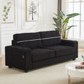 86.5 Inch Sofa Couch Deep Seat Sofa With Two Storage Spaces, T Pyce Charging Portsusb Charging Ports & 2 Cup ,Corduroy 3 Seater Couch, Modern Sofas For Living Room Black Foam Corduroy 3 Seat