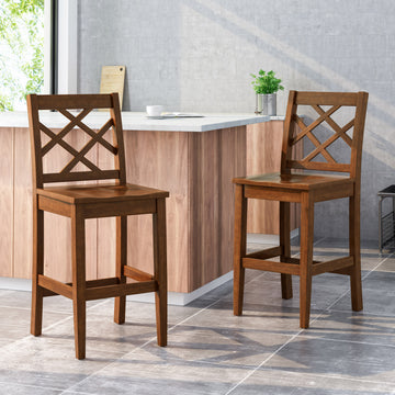 Counter Chair Set Of 2 Mahogany Wood Waterproof Fabric