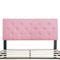 Queen Size Upholstered Platform Bed Frame With Modern Button Tufted Linen Fabric Headboard, No Box Spring Needed, Wood Slat Support, Easy Assembly, Pink Queen Pink Linen
